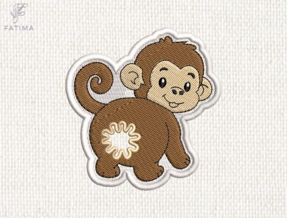 Cute Monkey Bag Tie Embroidery Design Files