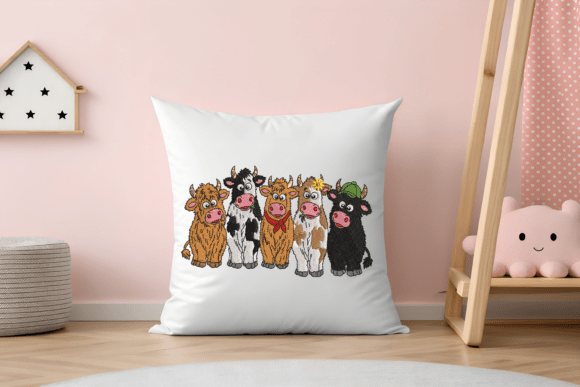 Highland Dairy V1 Cute Farm Cow Friends Embroidery Design Files