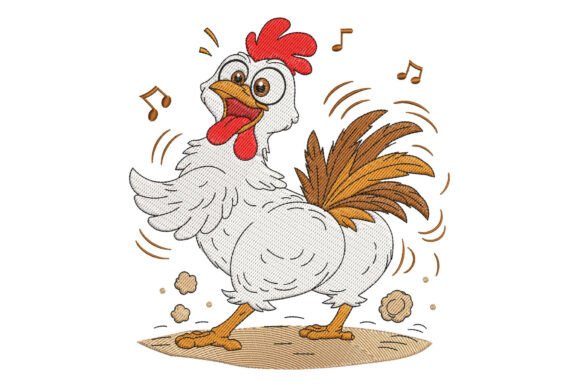 A Rooster Character Happily Dancing Embroidery Files