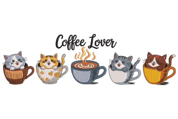 Coffee Lover Cats Embroidery Files
