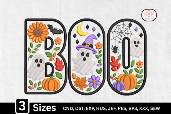 Cute Spooky Halloween Ghost Boo Embroidery Design