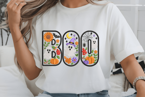 Cute Spooky Halloween Ghost Boo Embroidery Design