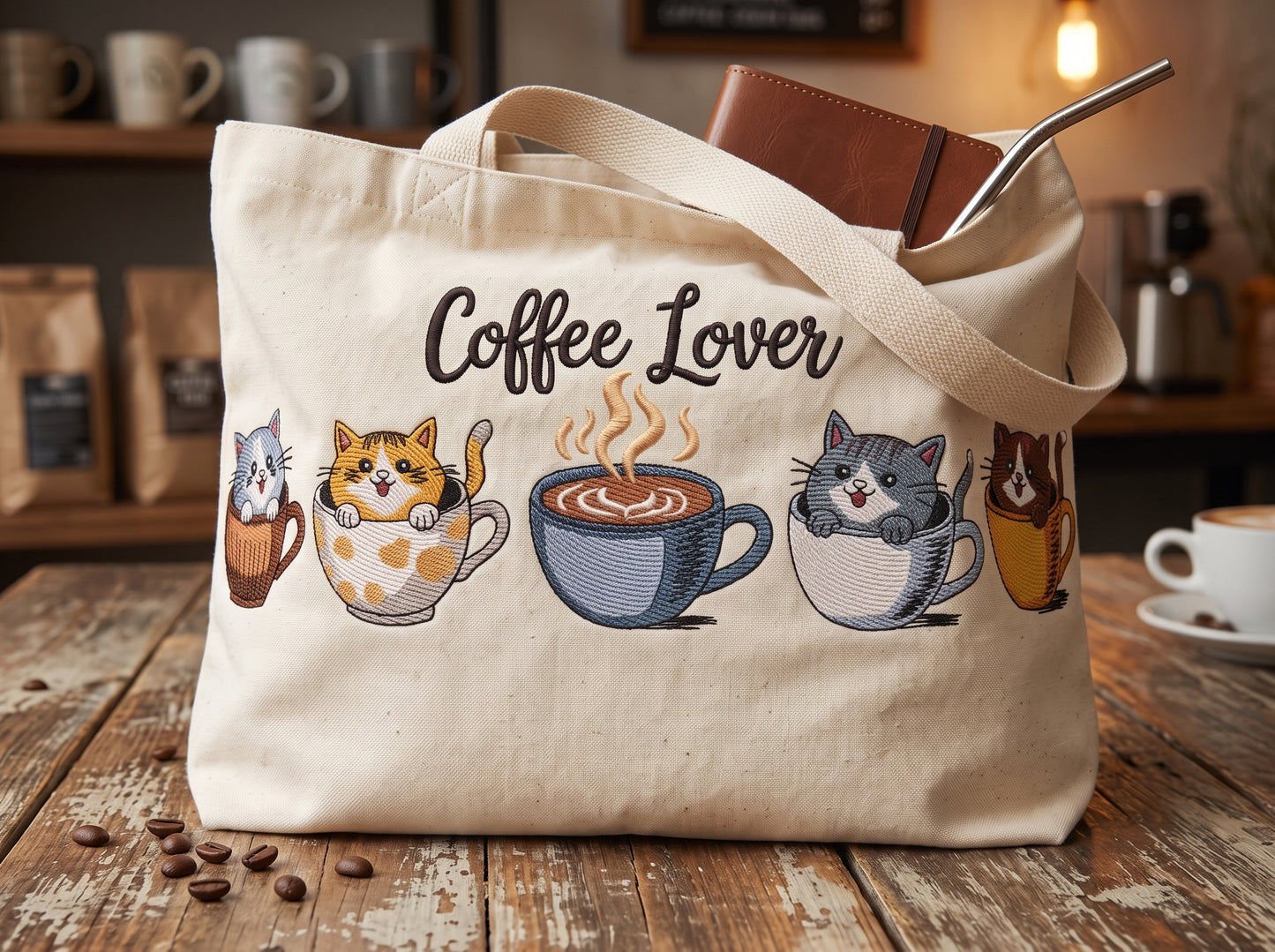 Coffee Lover Cats Embroidery Files