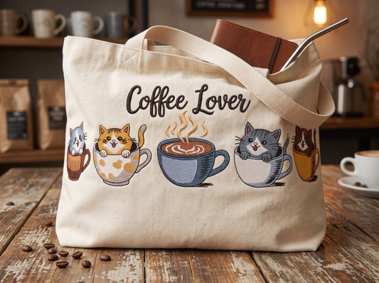 Coffee Lover Cats Embroidery Files