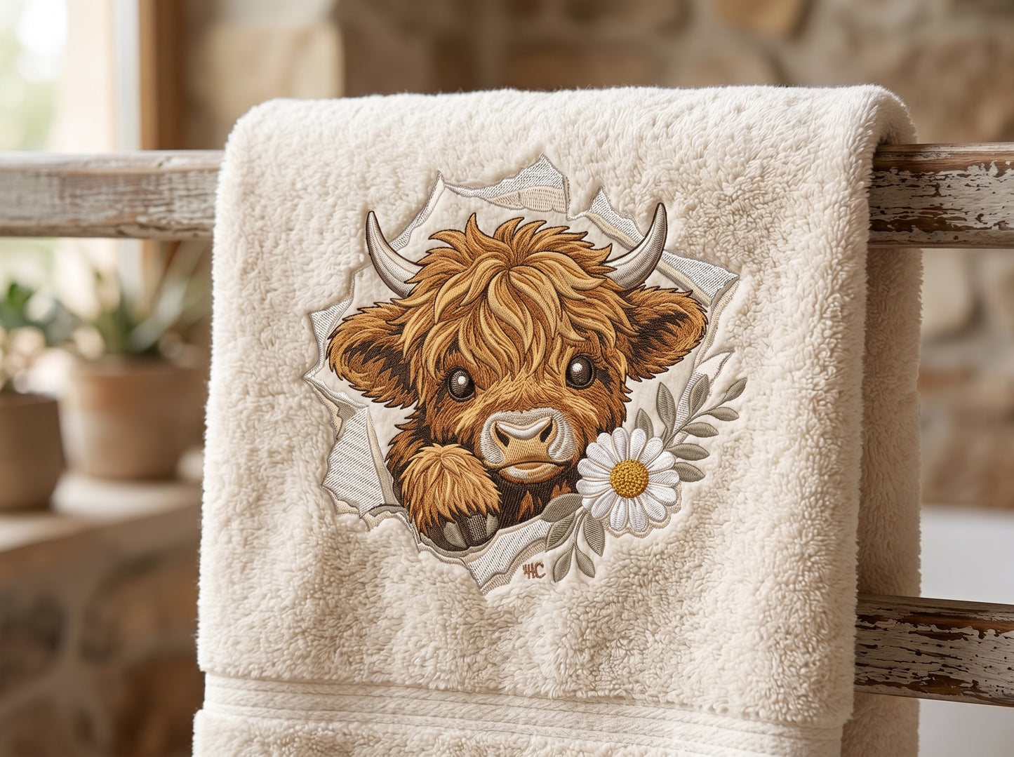 Highland Cow Embroidery Design
