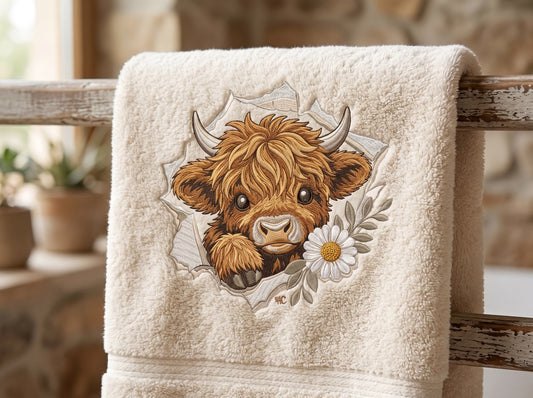 Highland Cow Embroidery Design