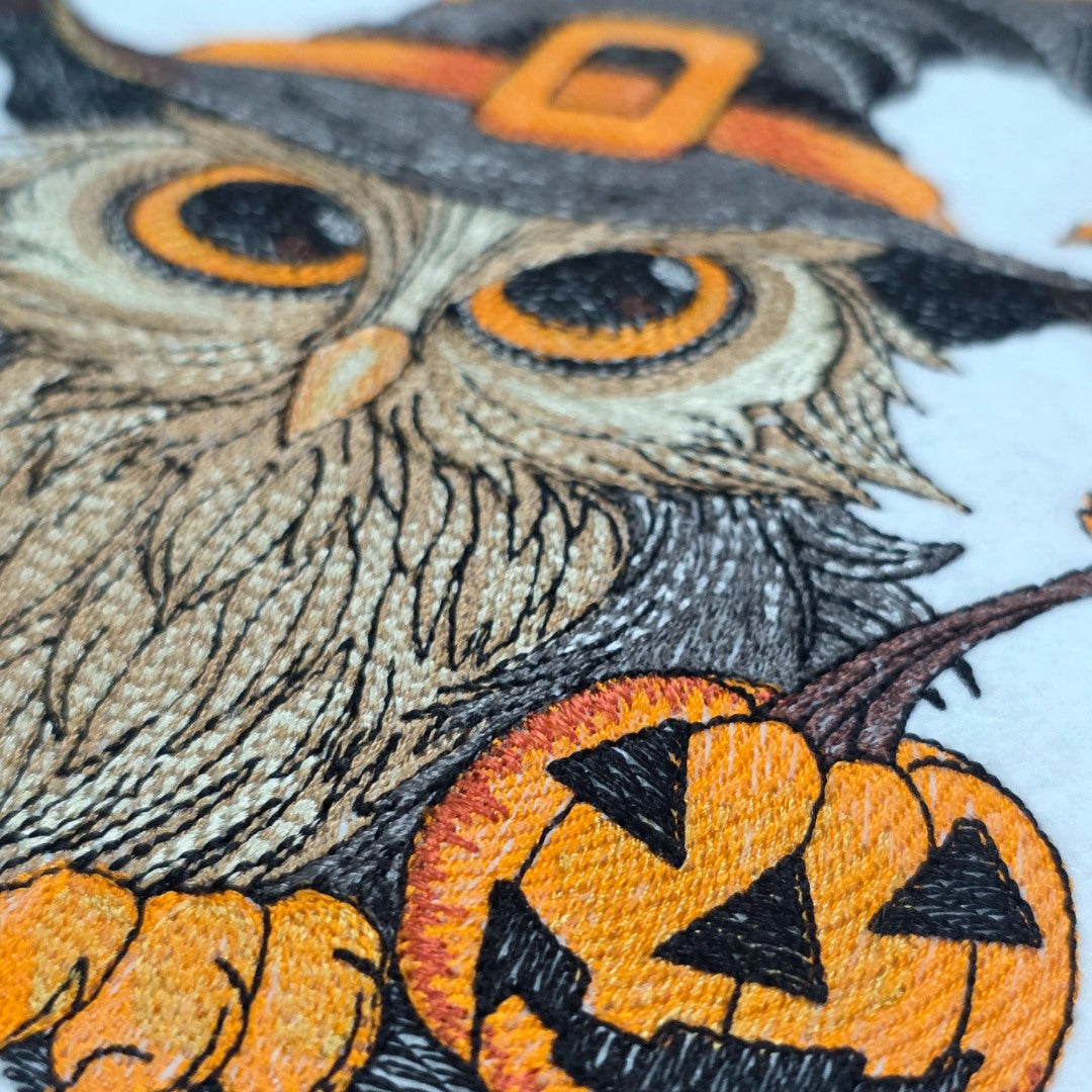 Spooky Owl With Witch Hat And Pumpkin Embroidery Files