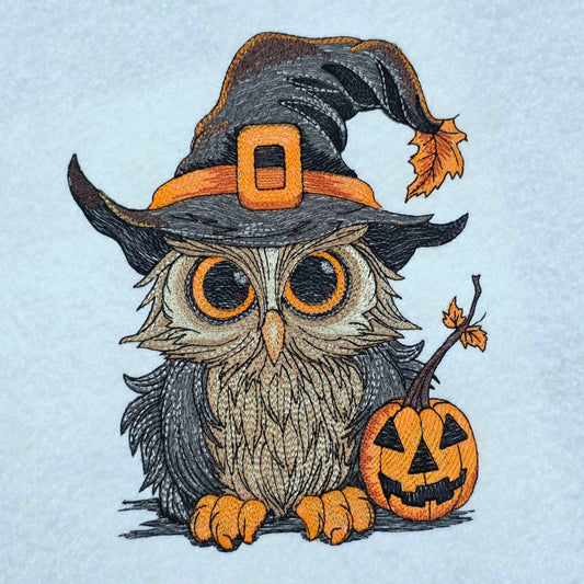 Spooky Owl With Witch Hat And Pumpkin Embroidery Files