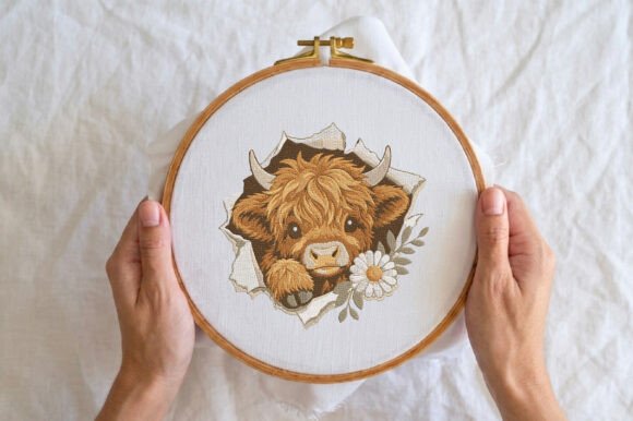 Highland Cow Embroidery Design