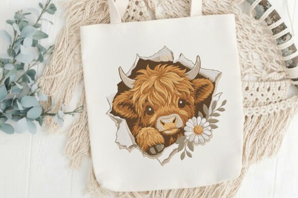 Highland Cow Embroidery Design