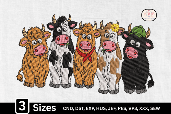 Highland Dairy V1 Cute Farm Cow Friends Embroidery Design Files