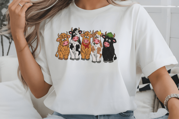 Highland Dairy V1 Cute Farm Cow Friends Embroidery Design Files