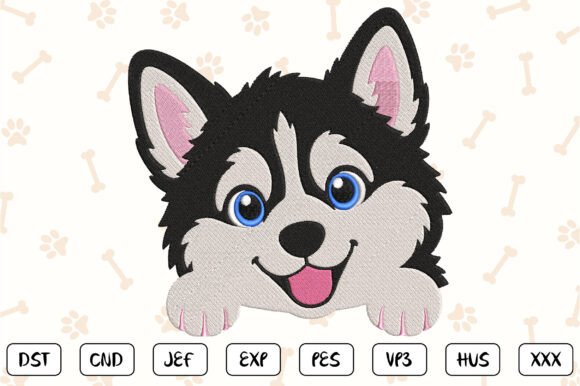 Siberian Husky Embroidery Design Files