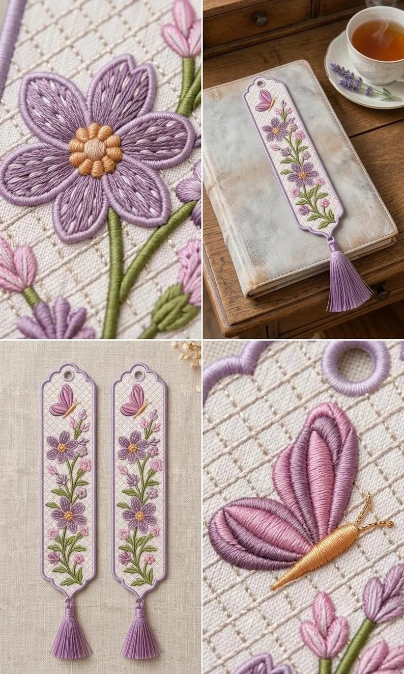 FSL Lavender Butterfly Bookmark Embroidery Design Files