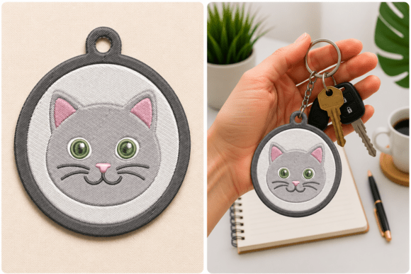 Gray Cat Keychain Embroidery Files