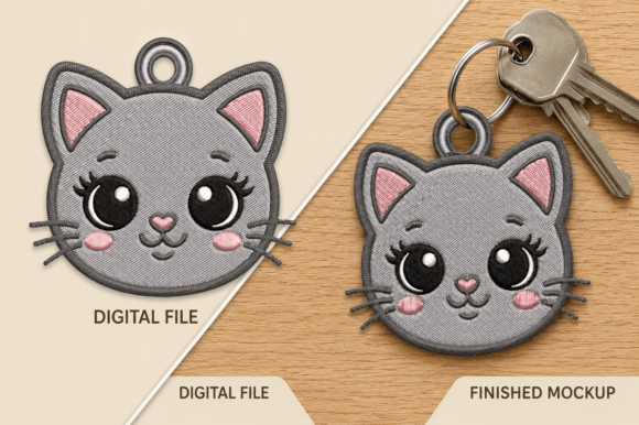 Cute Cat Keychain Embroidery Design Files