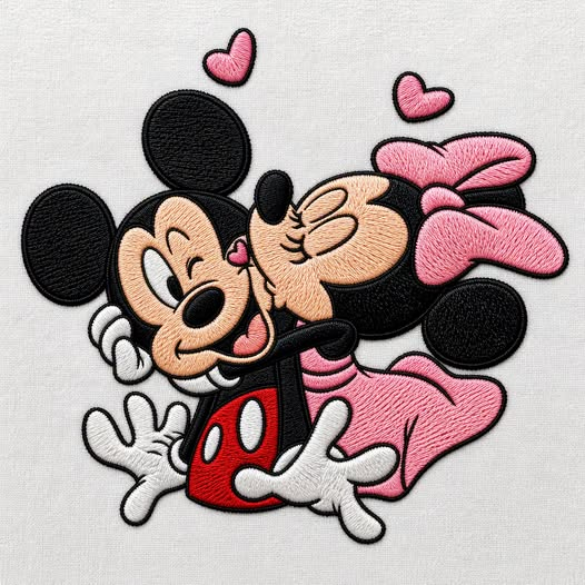 Mickey And Minnie Kiss Embroidery Design Files